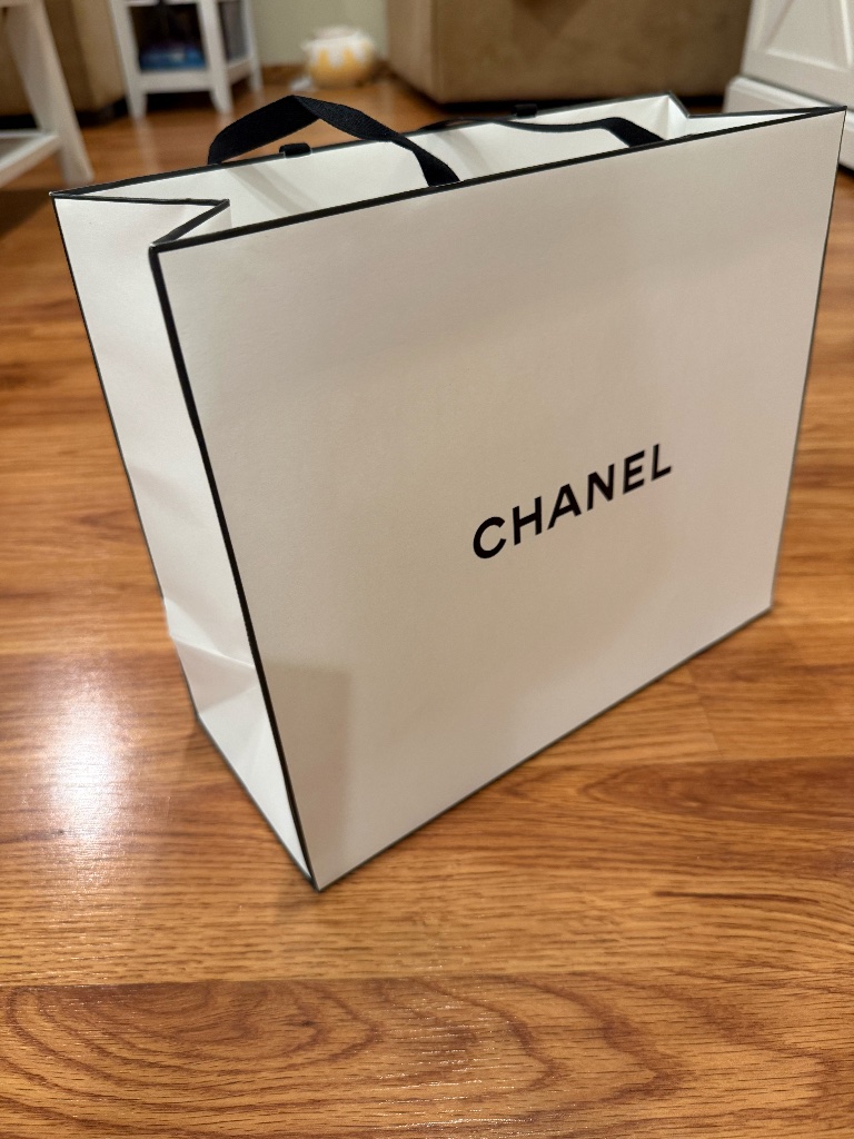 White Chanel Paper Shopping Bag  Authentic